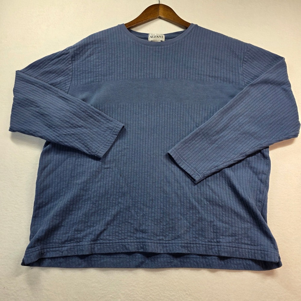 Alfani Men's Ribbed Knit Long Sleeve Crewneck Pullover Top 100% Cotton Blue XL